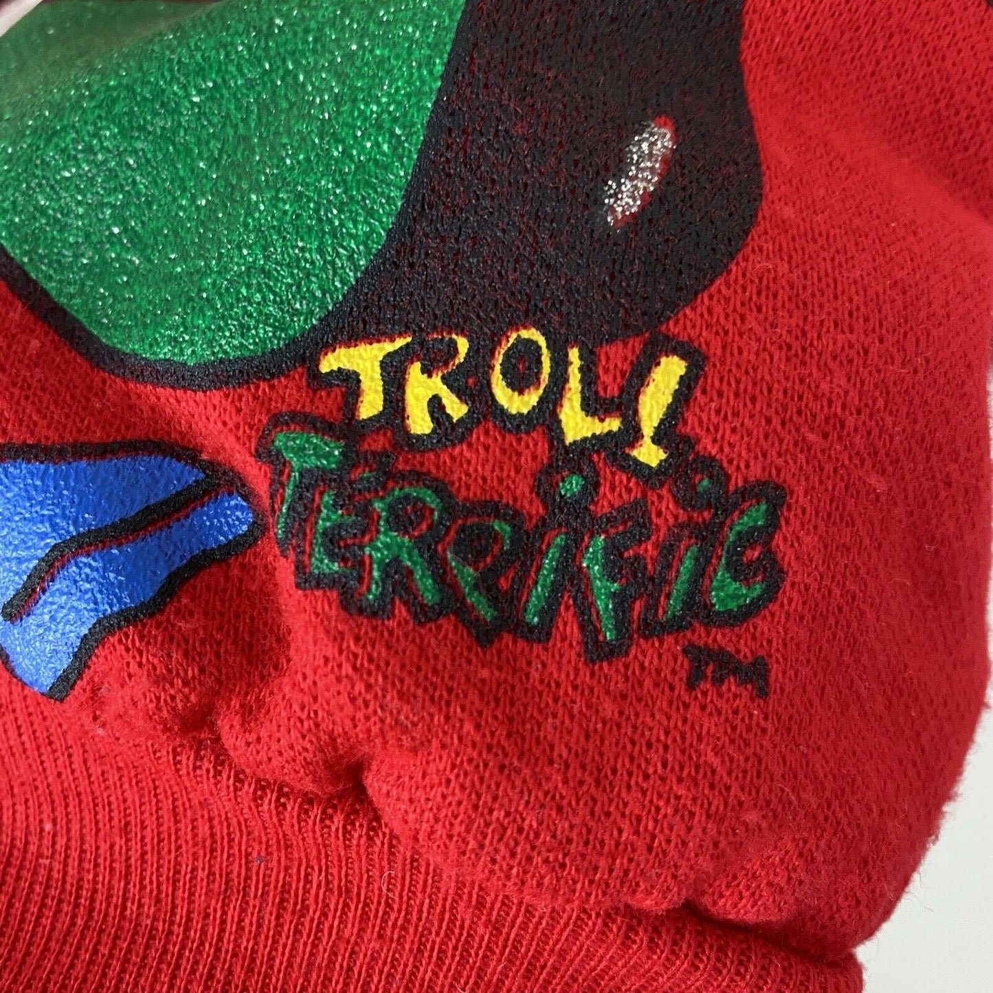 1990s Troll Terrific Christmas Sweatshirt, Troll La La La, Kids Size 7/Adult XXS