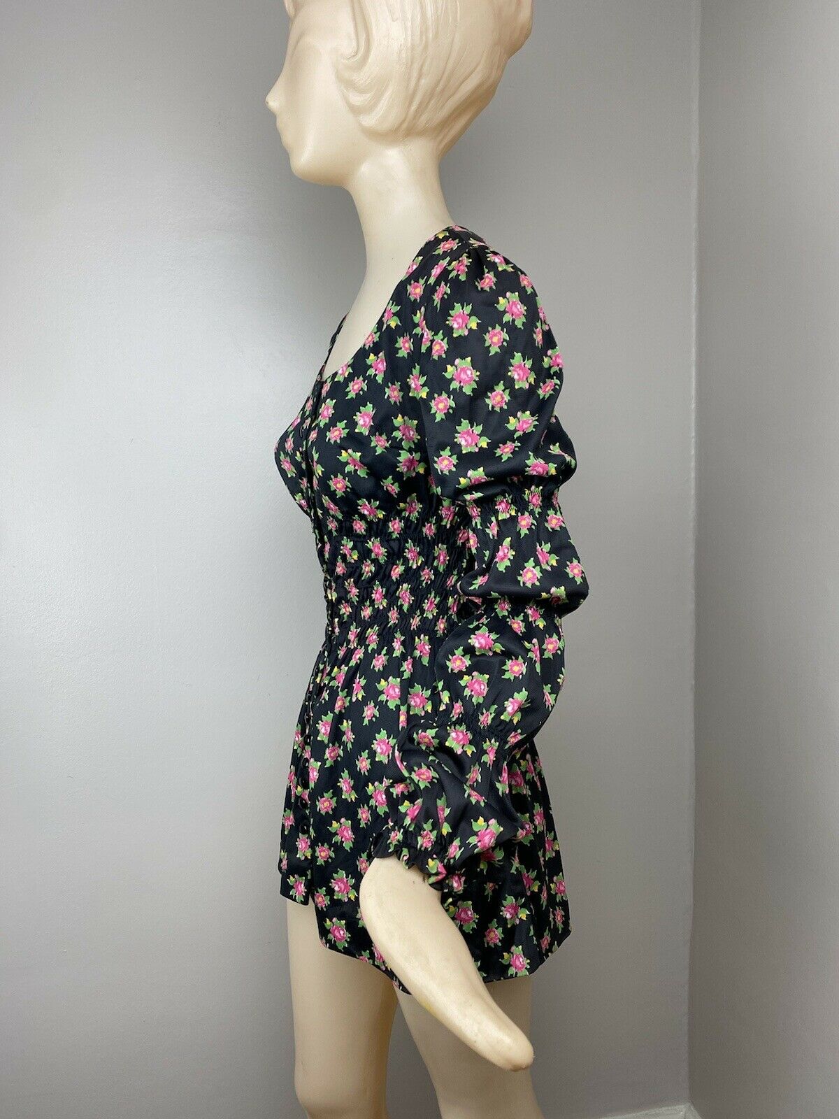 1960s Floral Mini Dress with Matching Flare Leg Pants, Size XS/S, Black & Pink Mod Set