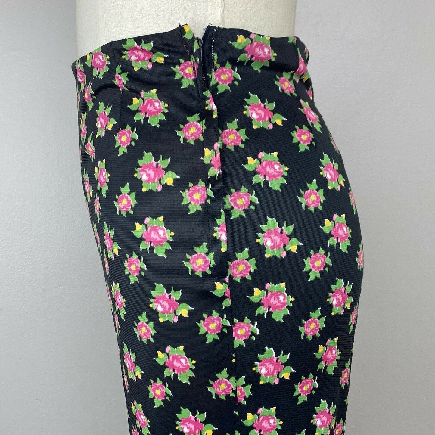 1960s Floral Mini Dress with Matching Flare Leg Pants, Size XS/S, Black & Pink Mod Set