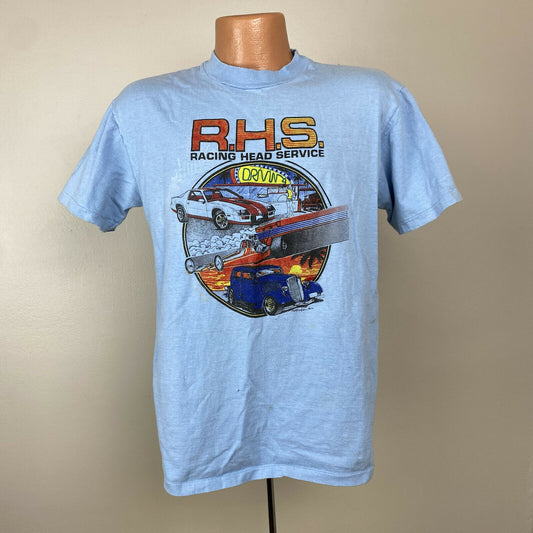 1980s RHS T-Shirt, Racing Head Service, Hanes Size M/L, 80s Cars, Hot Rods, Memphis, Distressed