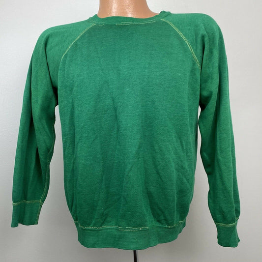 1970s Distressed Green Sweatshirt, Sportswear Size Medium, Raglan Crewneck