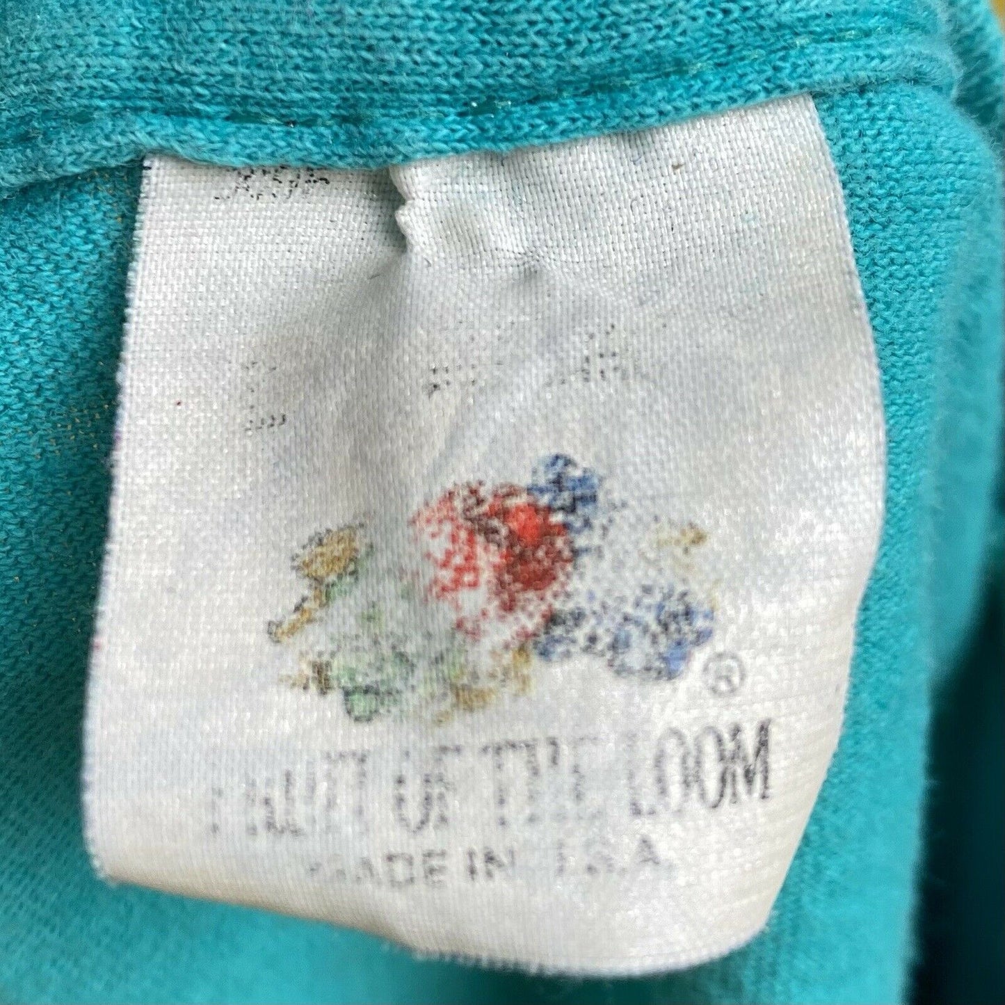 1980s Teal Pocket T-Shirt, Fruit of the Loom Size Medium, Distressed 80s Tee, Single Stitch Blank