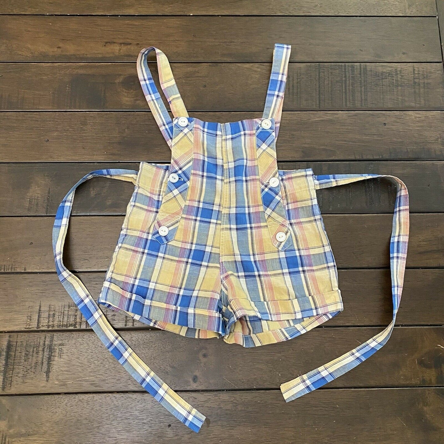 1940s Plaid Overall Playsuit, Mason Line Size 3T, Sunsuit, Romper