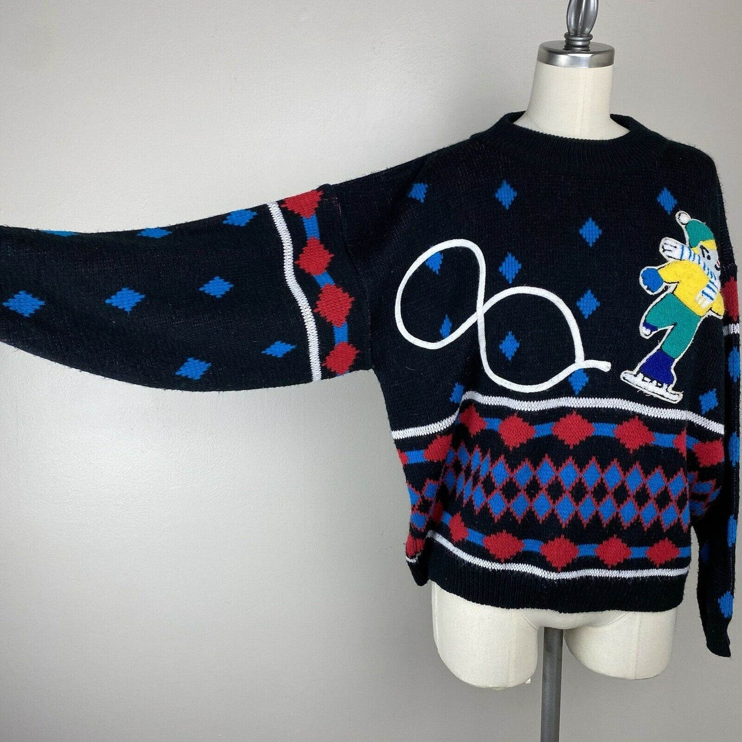 1980s Ice Skater Slouchy Sweater, Cherry Stix Ltd Size Medium