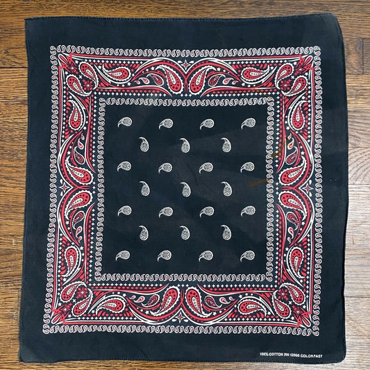 1970s Black Paisley Bandana, RN 13960, Colorfast Cotton, 20" x 21.5"