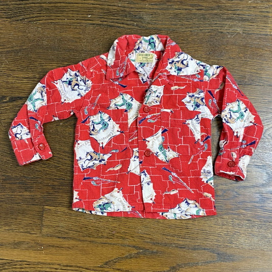 1950s Davy Crockett Loop Collar Flannel Shirt, Deer Creek, Kids Size 2/3, Sanforized Cotton