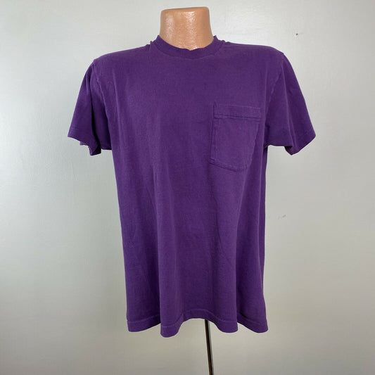 1980s Purple Pocket T-Shirt, Size Medium, Single Stitch Blank Faded Tee