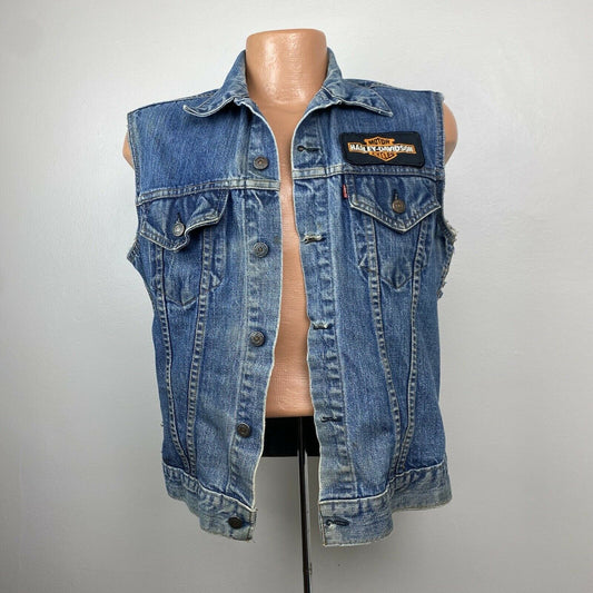 1970s Levi’s Denim Vest, Size Small, Harley Davidson Motorcycles Patch, Type 3 Jacket