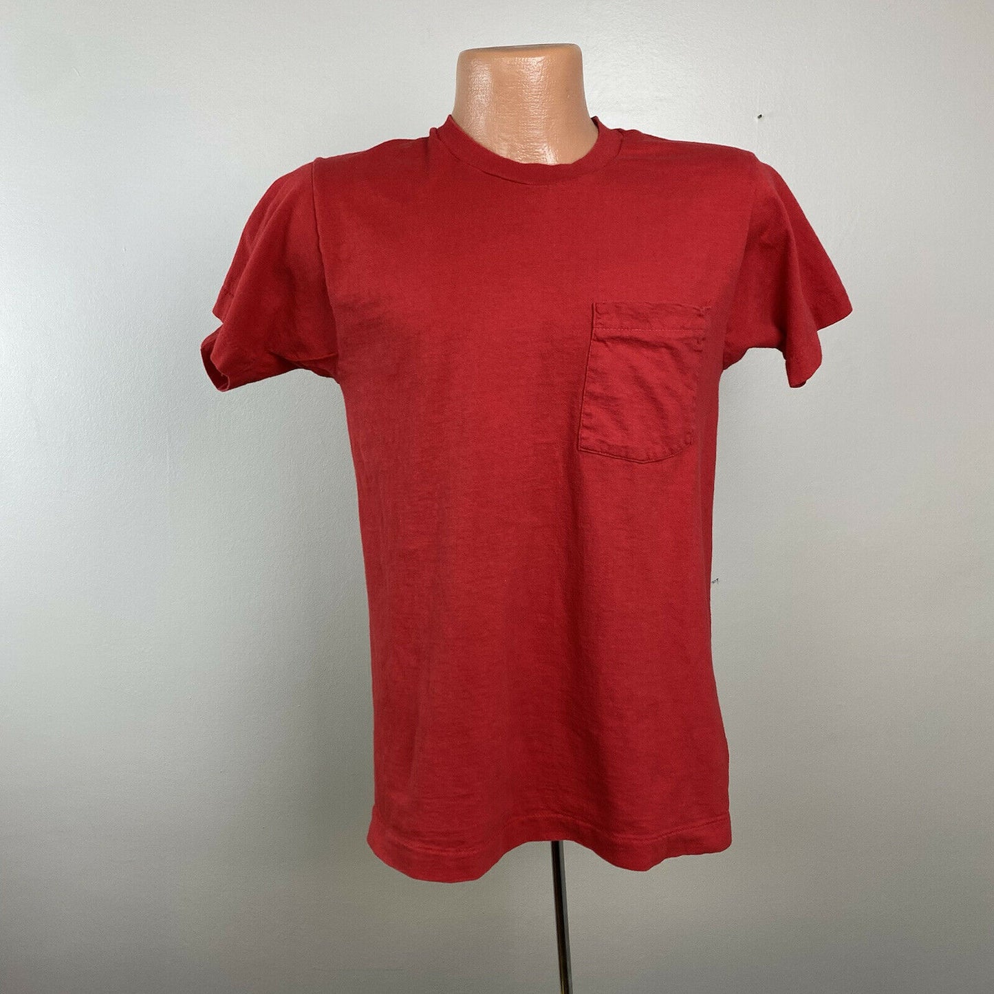 1980s Red Pocket T Shirt, Fruit of the Loom Size Small, Single Stitch Blank