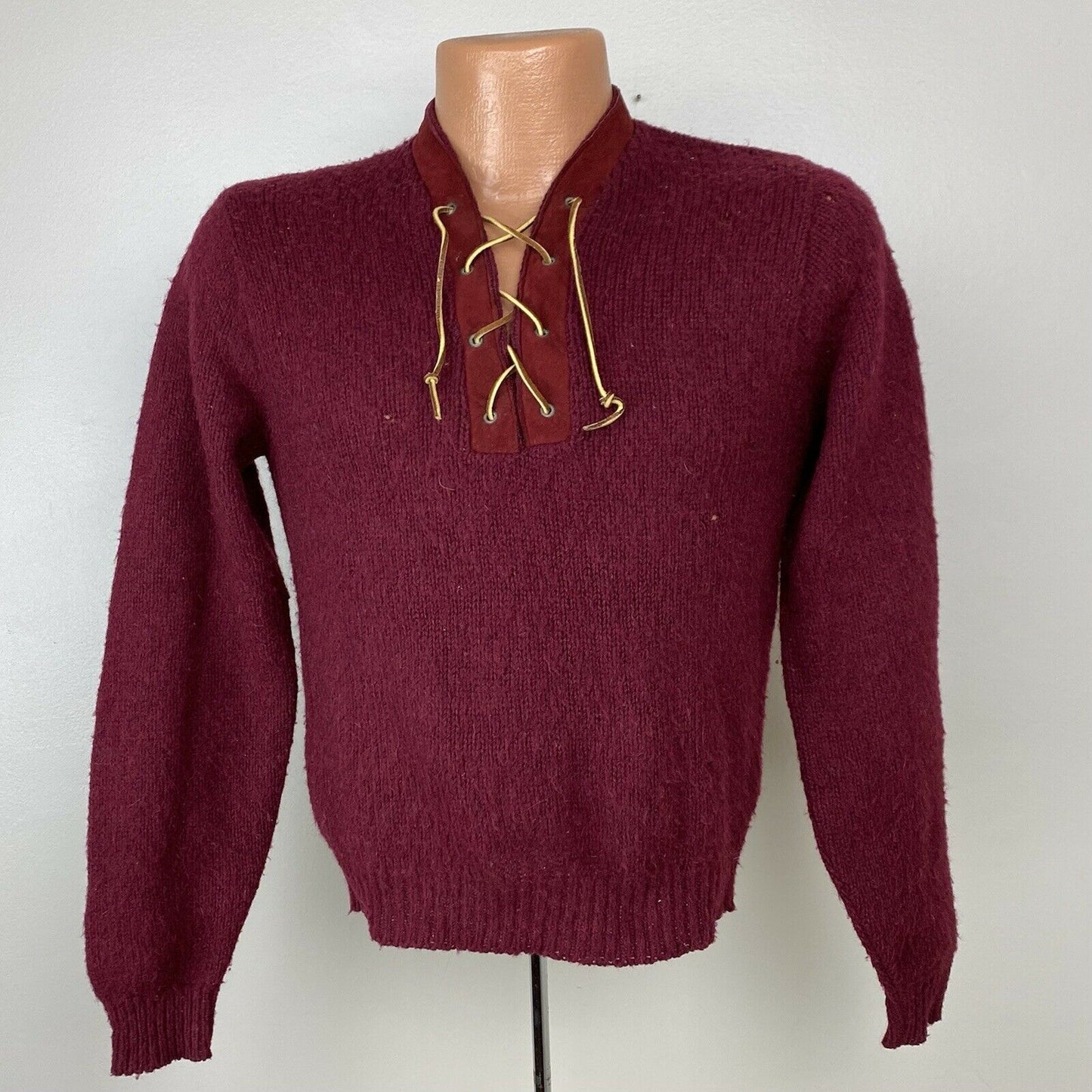 1960s Munsingwear Mohair Sweater, Size Small, Leather Lace Up, Fuzzy Sweater, Distressed