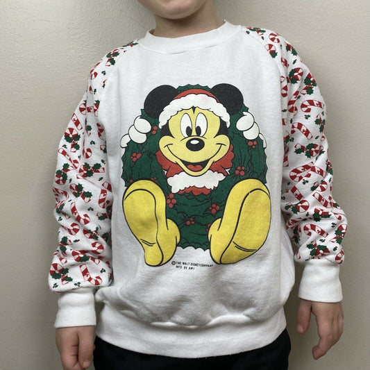 1980s Mickey Mouse Christmas Sweatshirt, Kids Size 4/5, 80s Walt Disney, Santa Claus