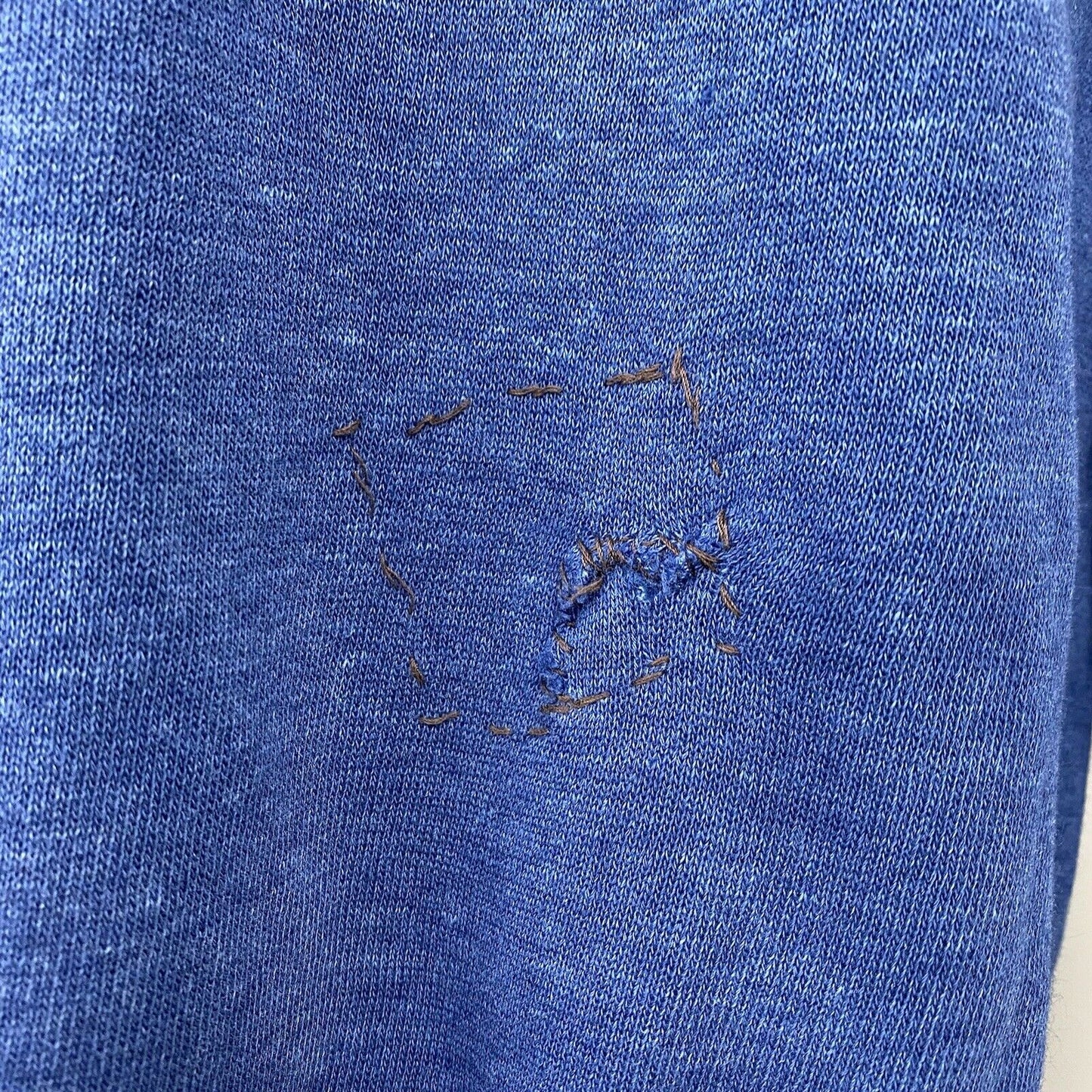 1970s Distressed Blue Sweatshirt, Sportswear Size M/L, Raglan Crewneck