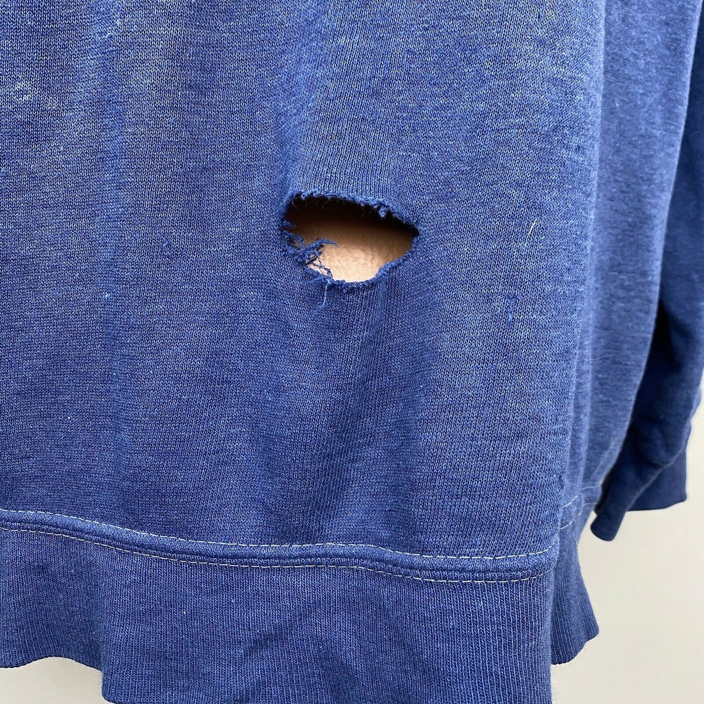 1970s Distressed Blue Sweatshirt, Sportswear Size M/L, Raglan Crewneck