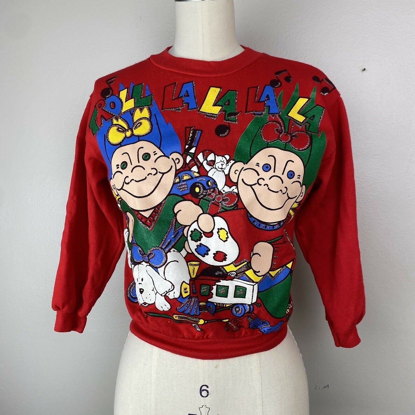 1990s Troll Terrific Christmas Sweatshirt, Troll La La La, Kids Size 7/Adult XXS