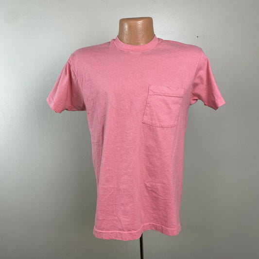 1980s Pink Pocket T-Shirt, Fruit Of The Loom Size M/L, 80s Single Stitch Blank Tee