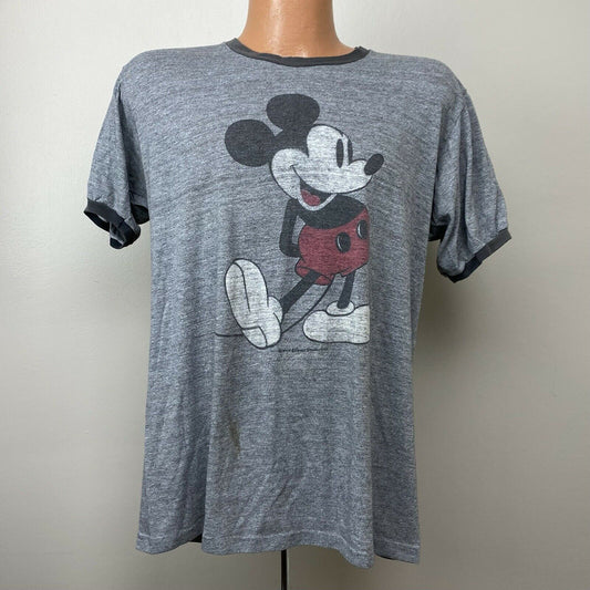 1970s Mickey Mouse Ringer Tee, Paper Thin Distressed T Shirt, Disney