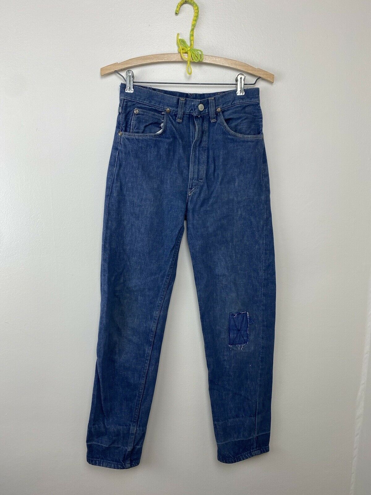 1950s Foremost Selvage Denim Blue Jeans, 26x27.5, JC Penney, Old Mend