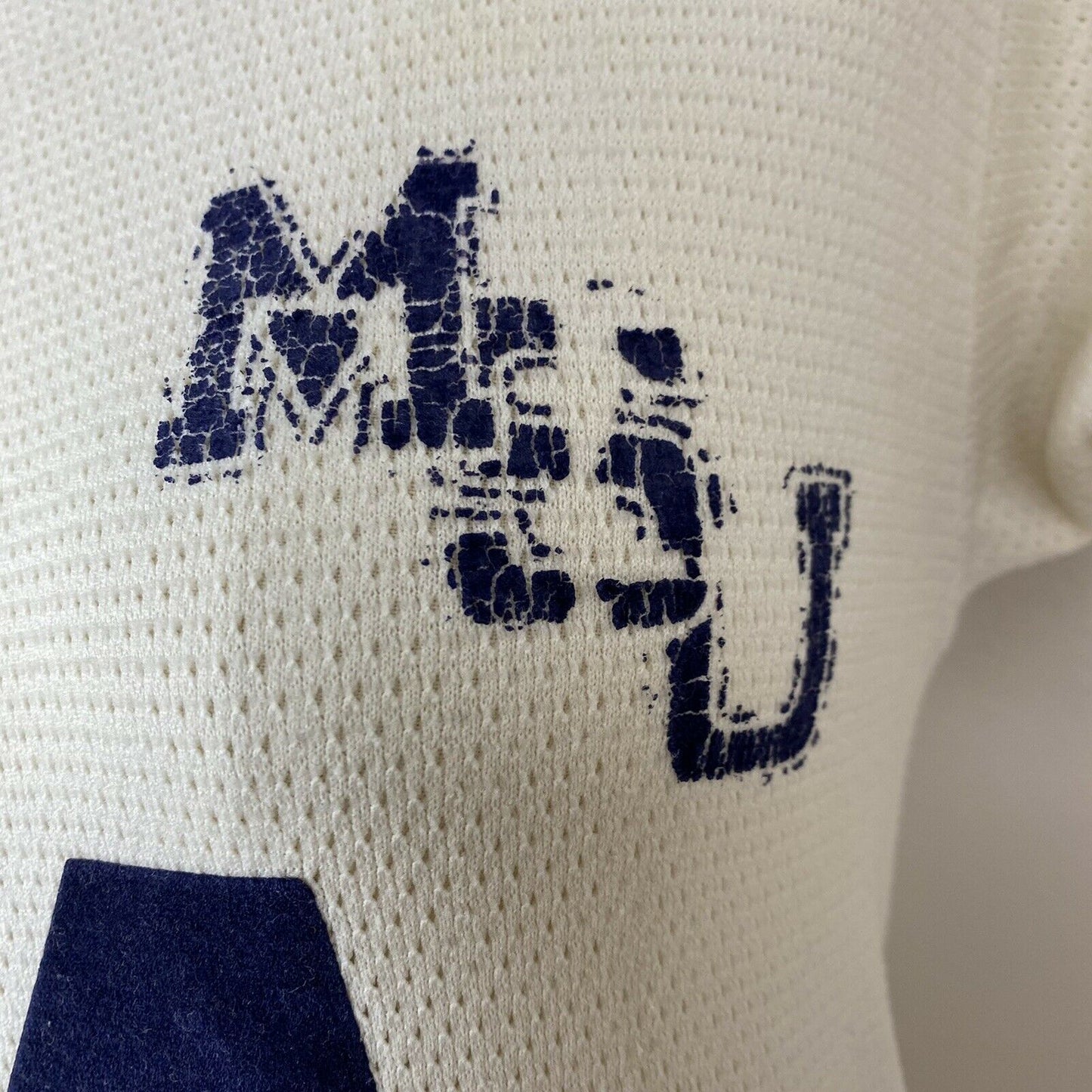 1970s MSU Texture/Mesh Athletic T-Shirt, Balfour Size XS, Memphis State University, Flocked Fuzzy Letters