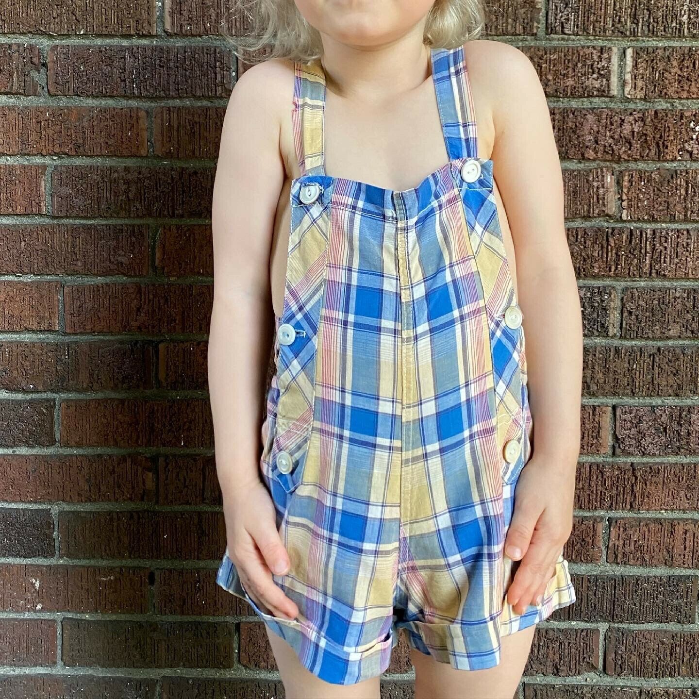 1940s Plaid Overall Playsuit, Mason Line Size 3T, Sunsuit, Romper