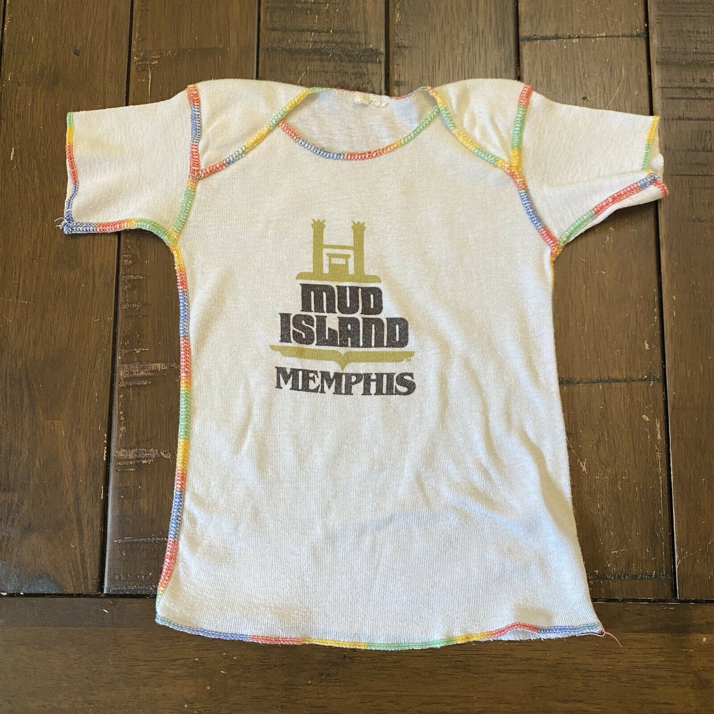 1980s Mud Island Memphis Baby T-Shirt, Size 18-24m, Kids Rainbow Stitch