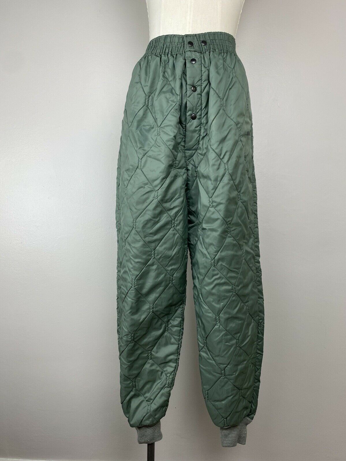 1960s USAF Quilted Liner Pants, Size Medium, 24-34” Waist, Insulated Trousers, Carter Industries