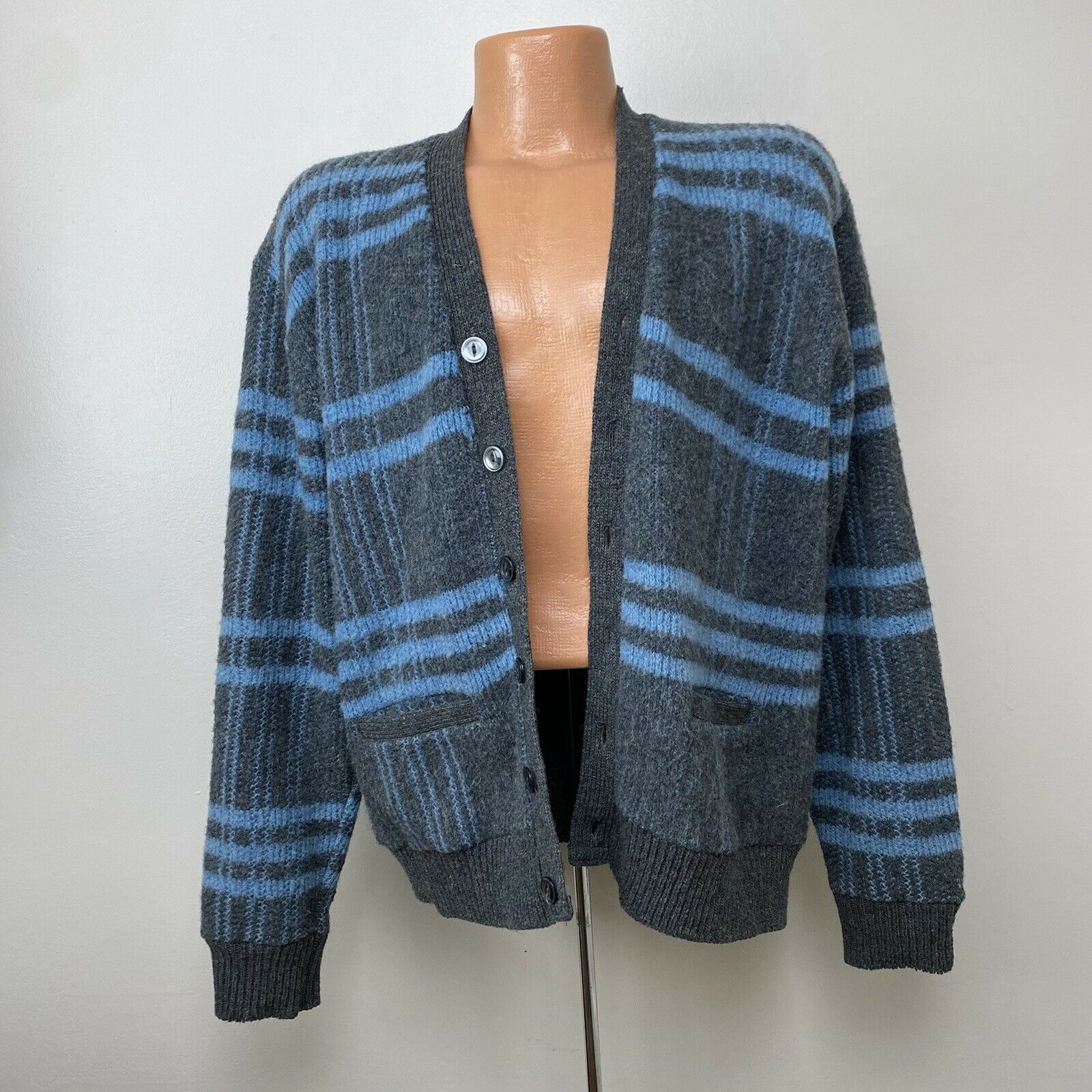 1960s Plaid Mohair Cardigan Sweater, Sears Sportswear Size Large
