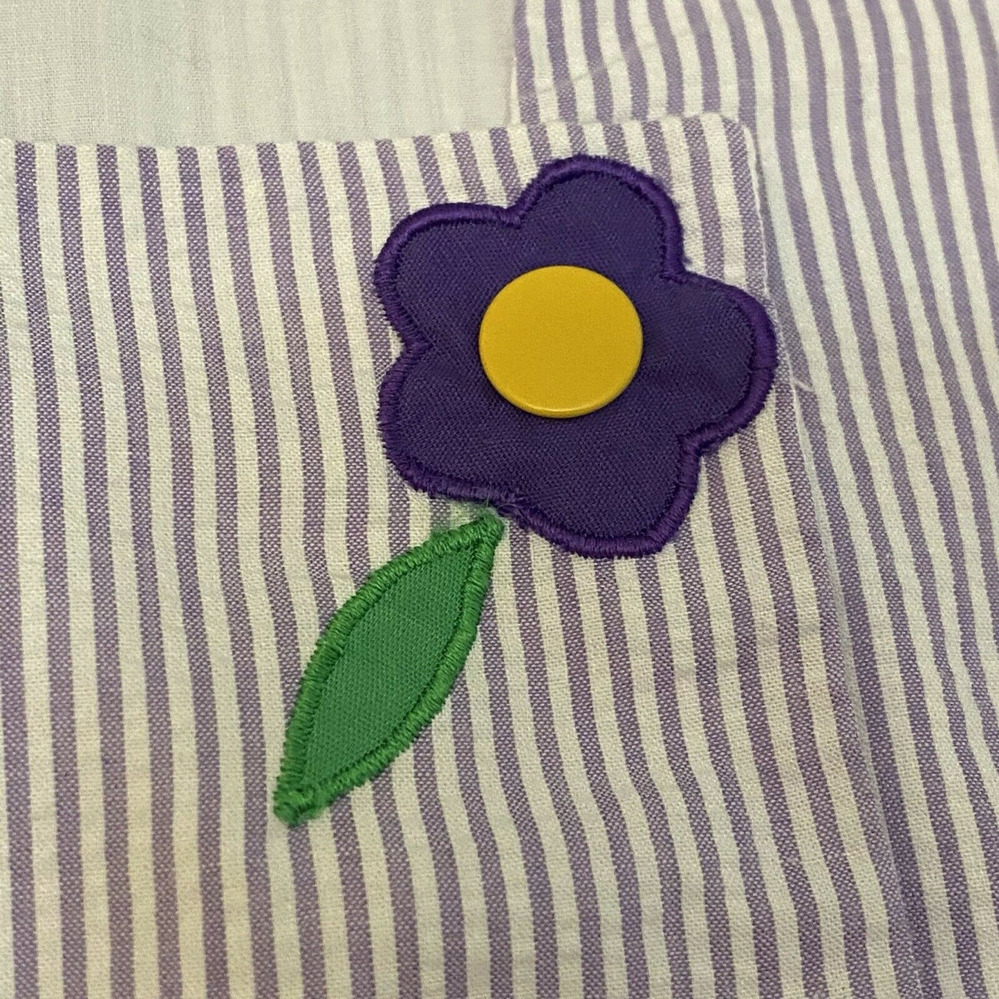 1970/80s Youngland Purple Seersucker Dress, Girls Size 12, Flower Appliqué