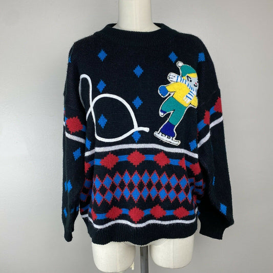 1980s Ice Skater Slouchy Sweater, Cherry Stix Ltd Size Medium