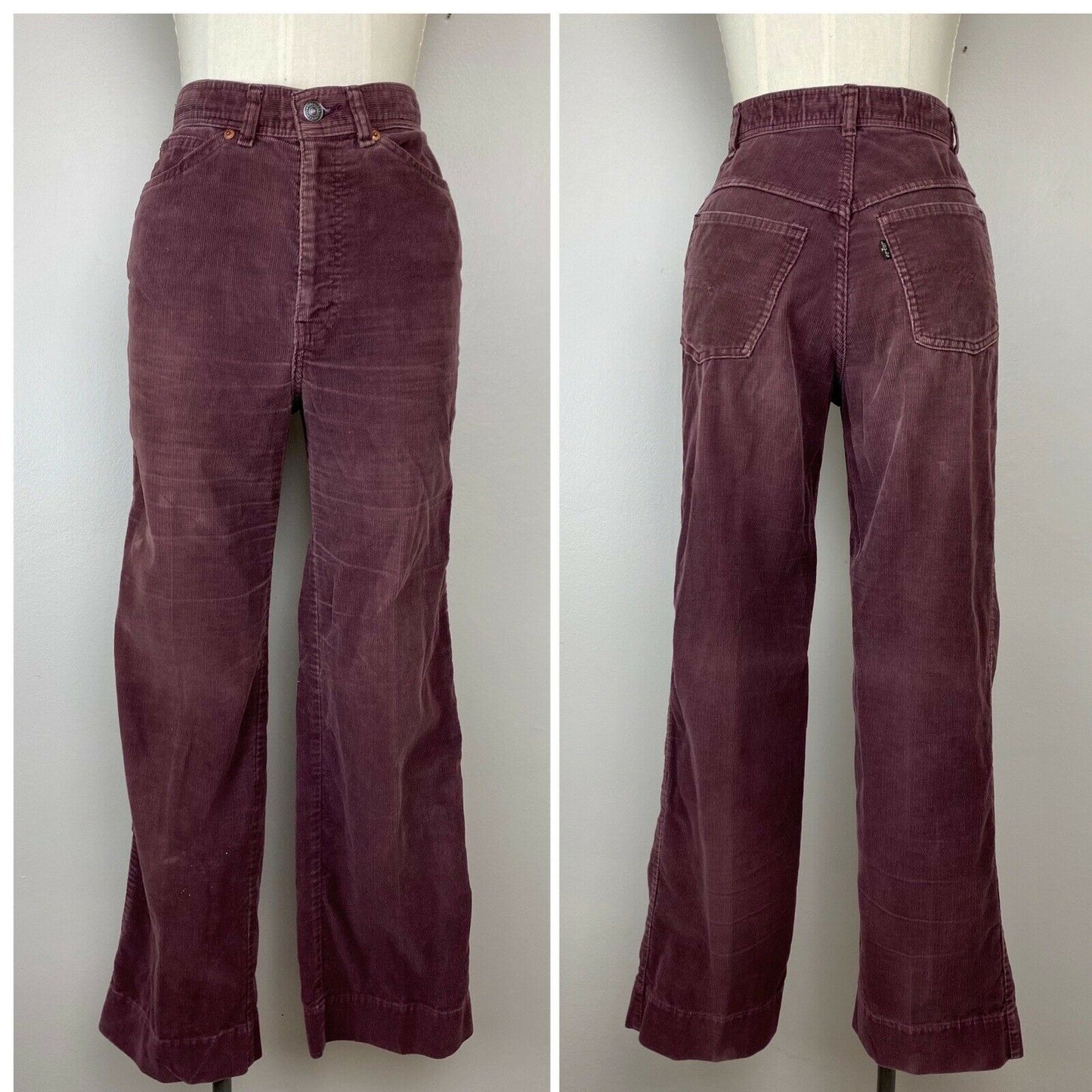 1970s Women’s Levi’s Corduroy Pants, 25"x27", Wine/Burgundy Cords, High Waisted Jeans