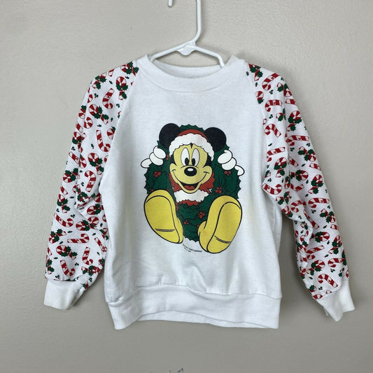 1980s Mickey Mouse Christmas Sweatshirt, Kids Size 4/5, 80s Walt Disney, Santa Claus