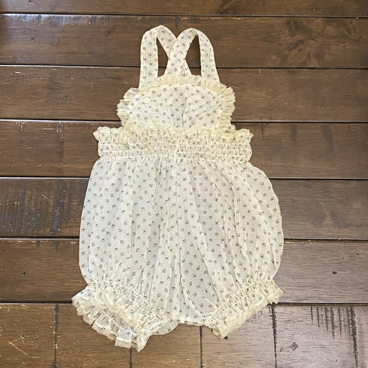 1950s Baby Girls Sunsuit, Little Craft Size 18-24m, Semi Sheer Seersucker Floral Bubble Romper