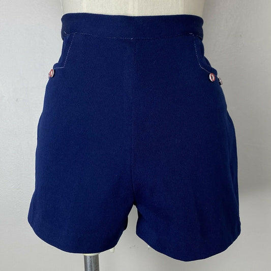 1970s Navy Blue Shorts Back Zip, Size Small, 26.5” Waist