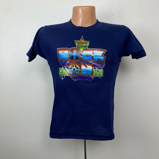 1970s ROCK ON Glitter Iron On T-shirt, Medallion Size Small