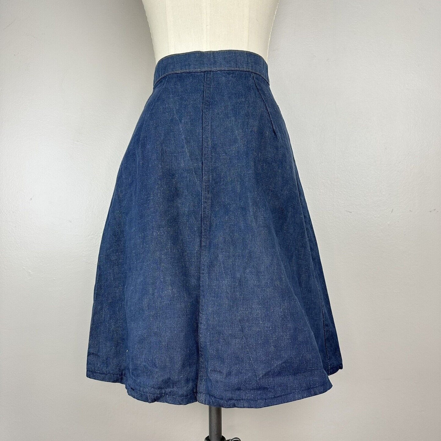 1970s Double Zipper A-Line Denim Skirt, Size XS, 23” Waist