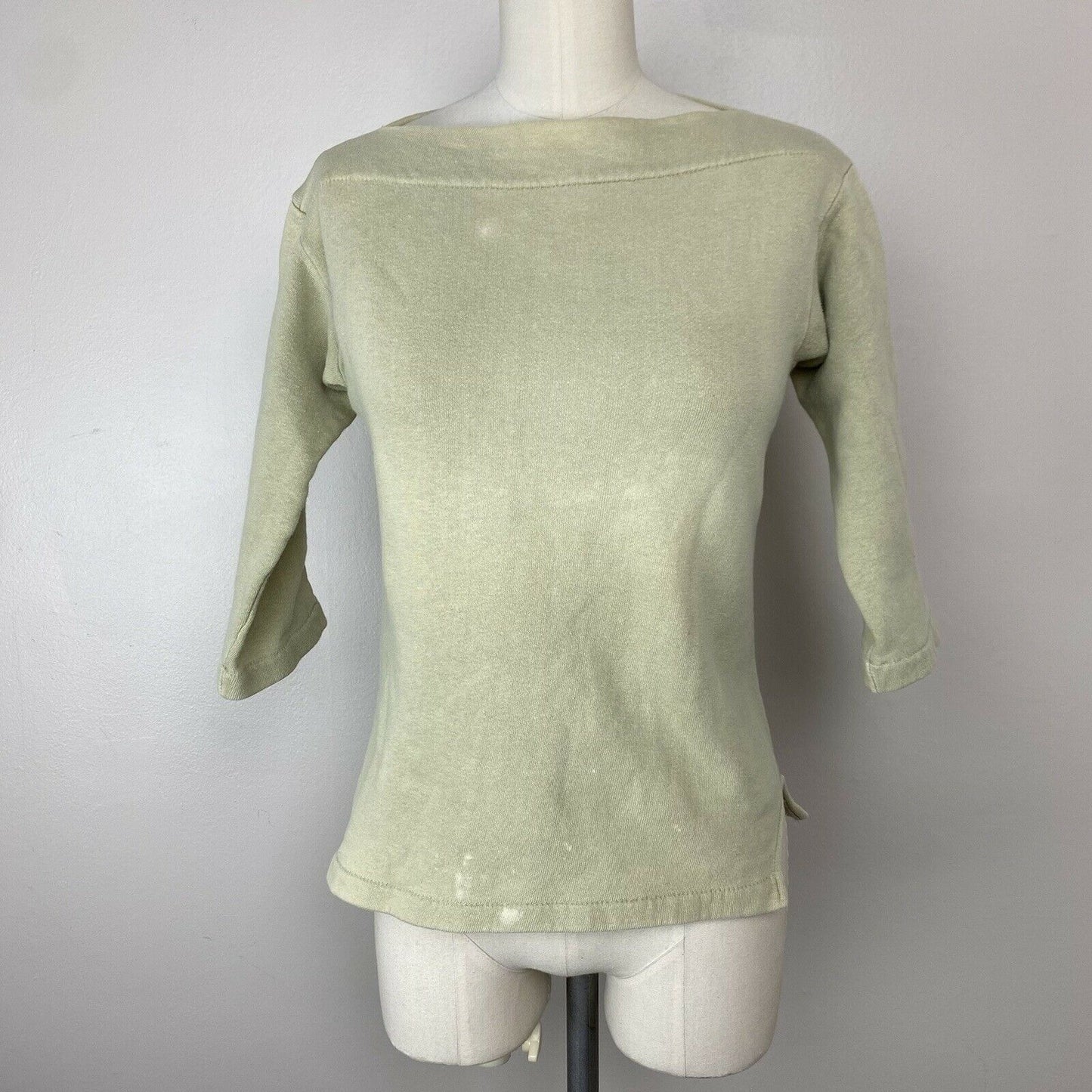 1960s Healthknit Boat Neck Sweatshirt, Sage Green with Fades, 3/4 Sleeves