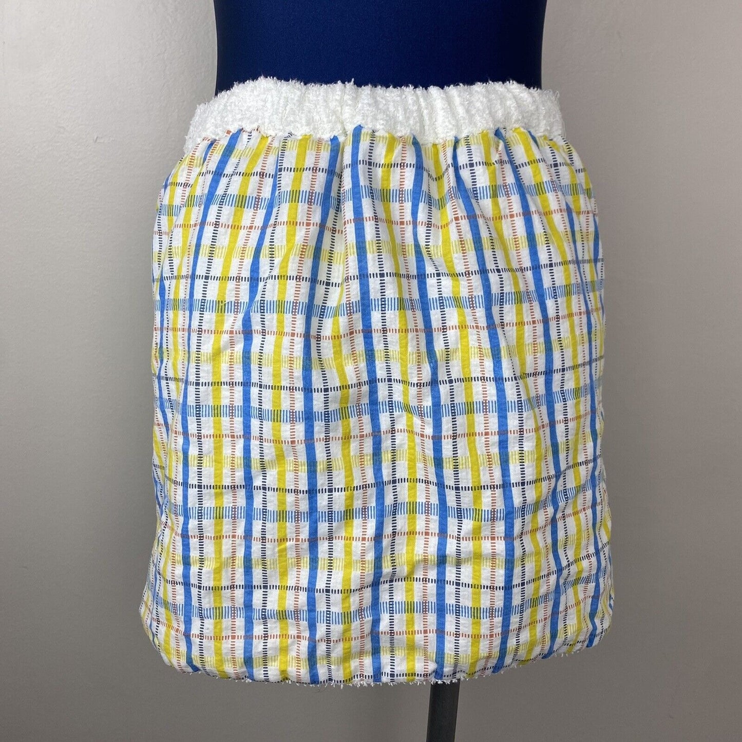 1970s Pleetway Towel Lined Plaid Beach Kilt, Swimsuit Cover Up, Terrycloth Wrap