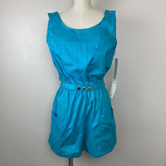 1980s Sleeveless Aqua Romper, Access Code Size M/L, Deadstock with tags