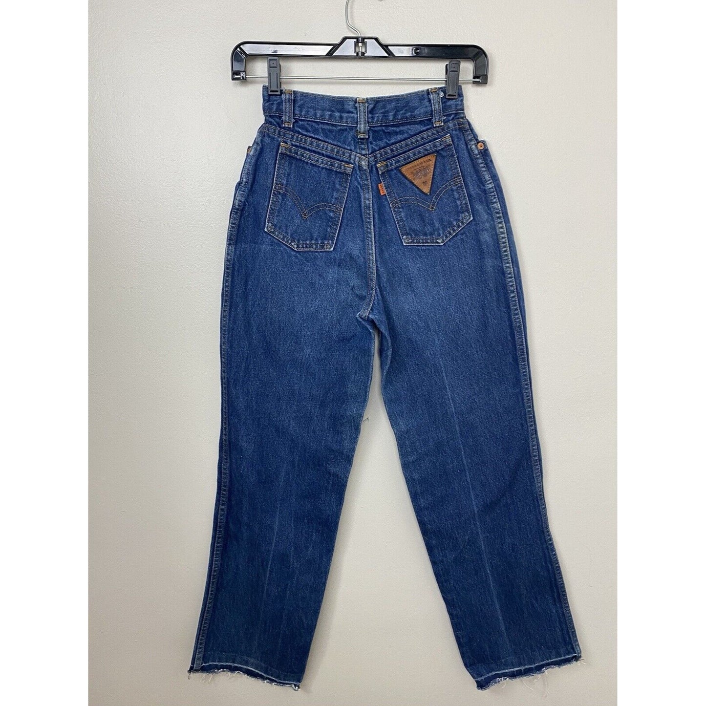 1970s Levi’s Blue Jeans, Orange Tab, Triangle Leather Patch, 22x29, High Waisted