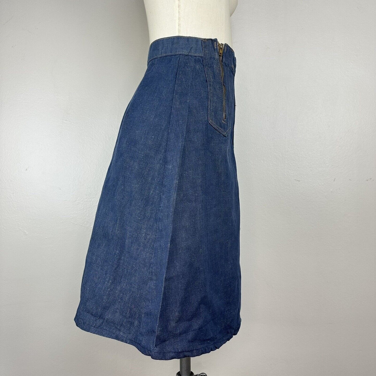 1970s Double Zipper A-Line Denim Skirt, Size XS, 23” Waist