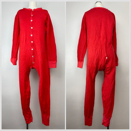 1970s Red Union Suit, Duofold Size Medium, Long Johns, Long Underwear