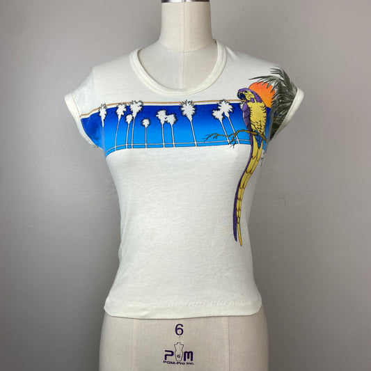 1970s Tropical Bird T-Shirt, Tastee Goodies, Size XS