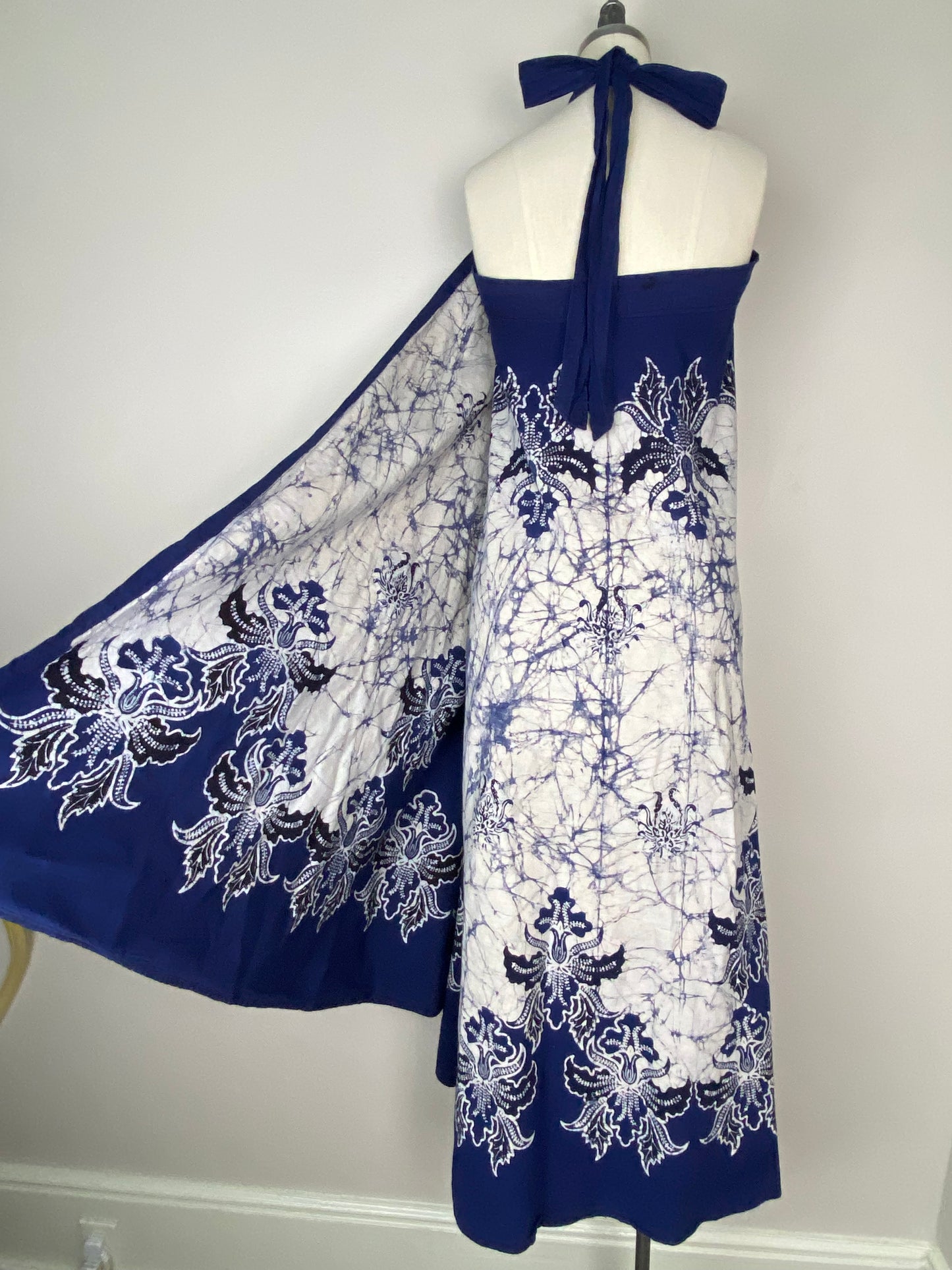 Vintage Indigo Batik Wrap Skirt/Dress, Open Sizing