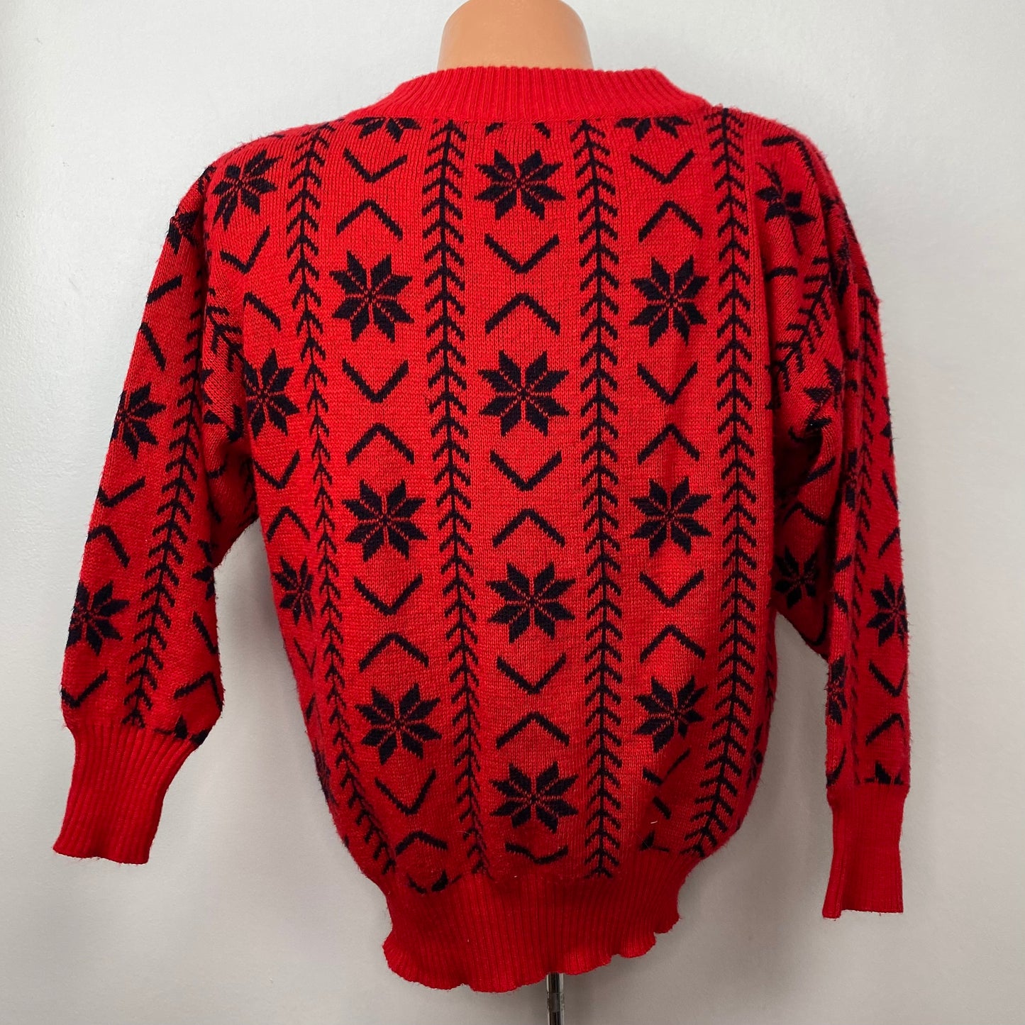 1980s Red and Black Snowflake Sweater, Cest Joli by Laura Size Medium