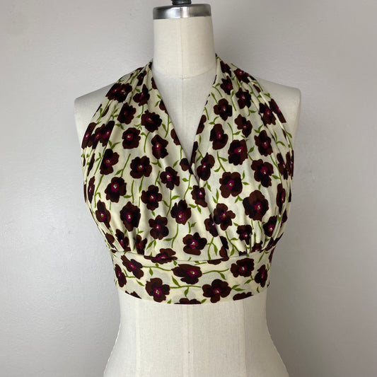 1970s Floral Halter Top, Tie Back, Size S/M