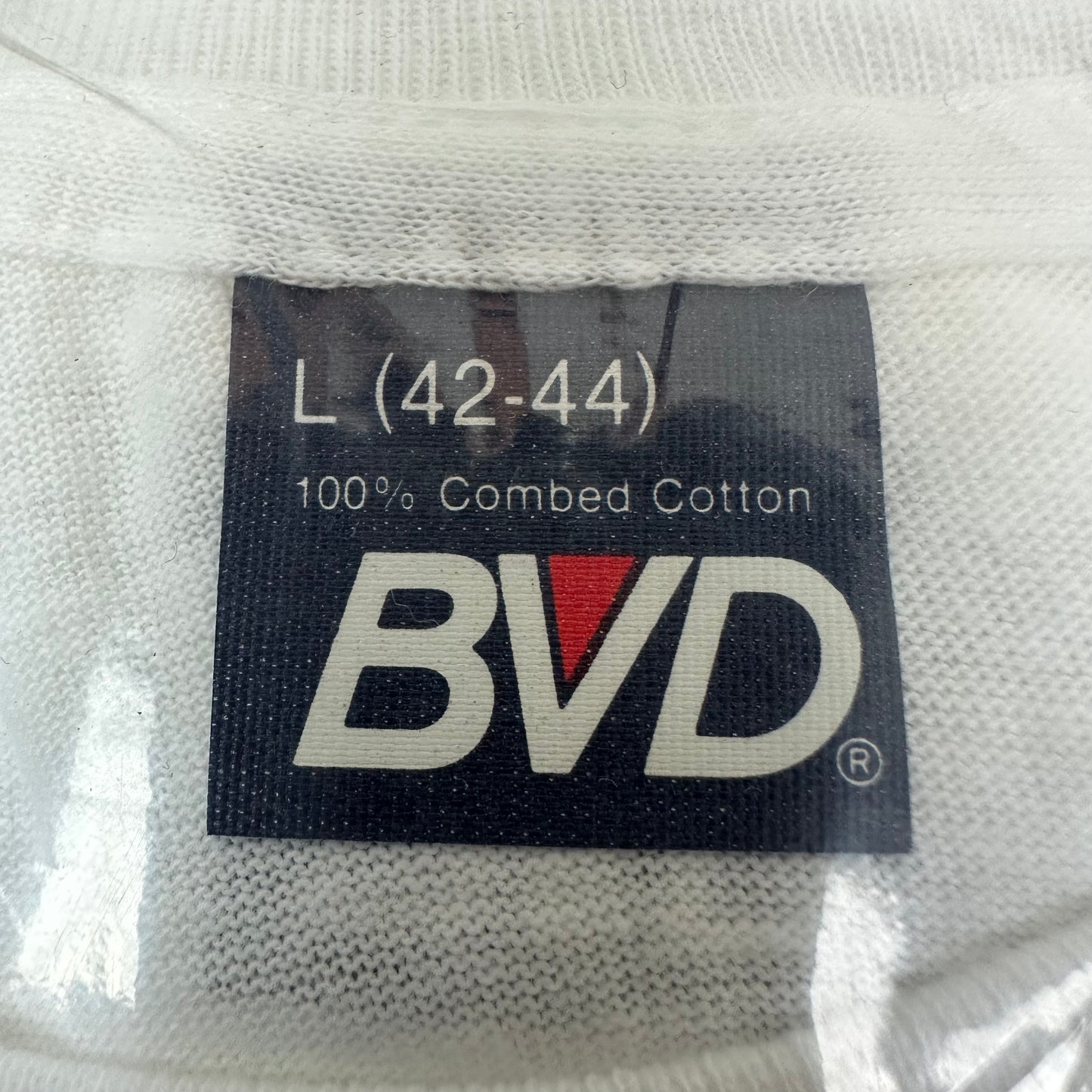 1980s BVD White Undershirts, Size Large, New Old Stock in Package, Crew Neck 3 Men's Tee Shirts