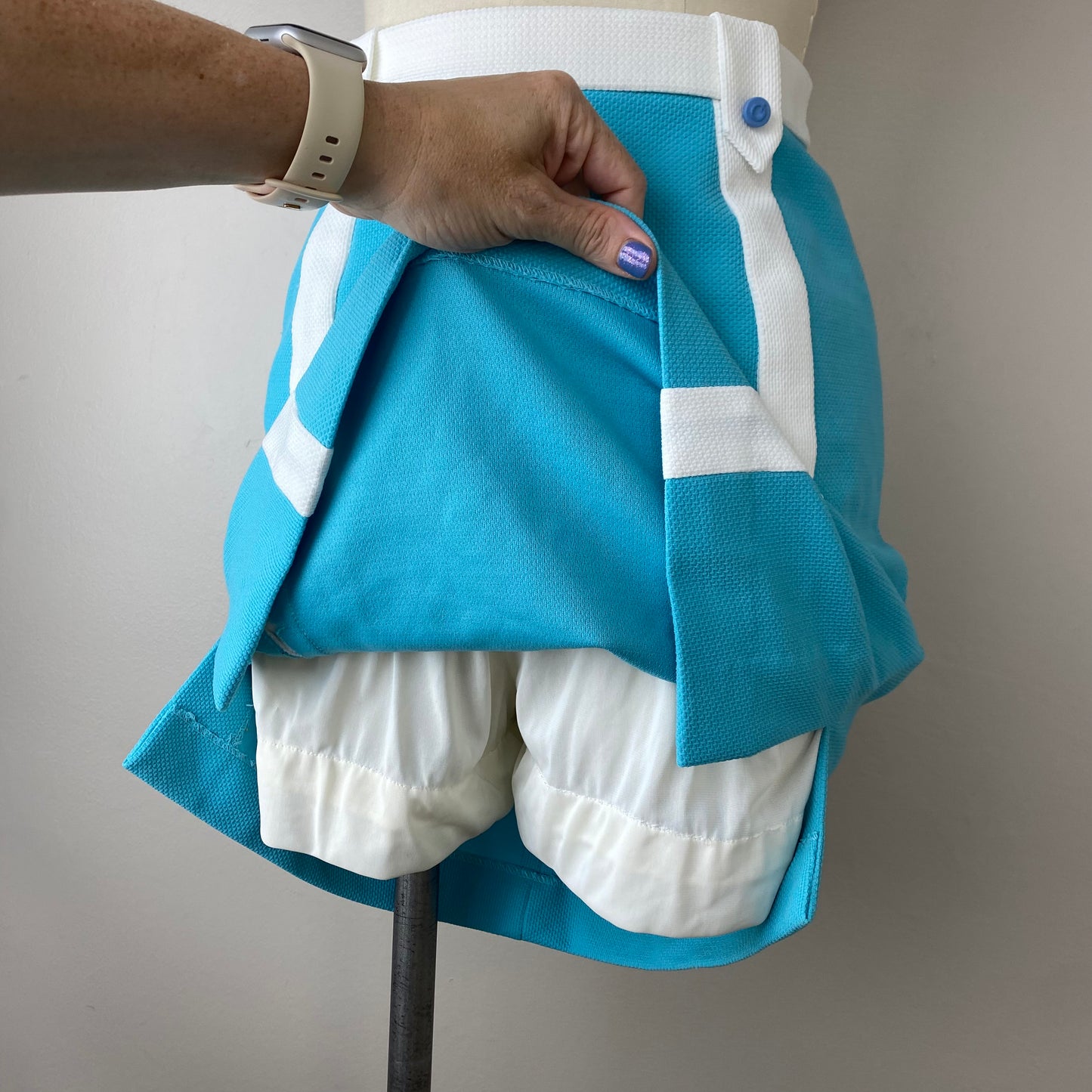 1970s Aqua Mini Skirt, Quantum Sportswear Skort, Size XS/S, Tennis, Golf