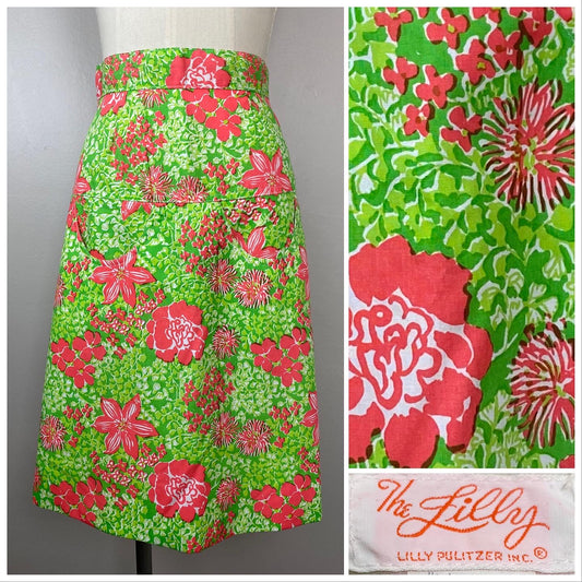 1970s Lilly Pulitzer A-Line Floral Skirt, The Lilly, Size XS/S