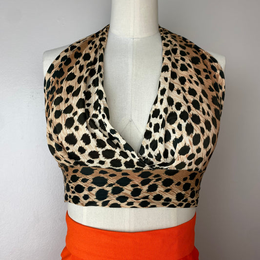 1970s Cheetah Print Cropped Halter Top, Size S-M