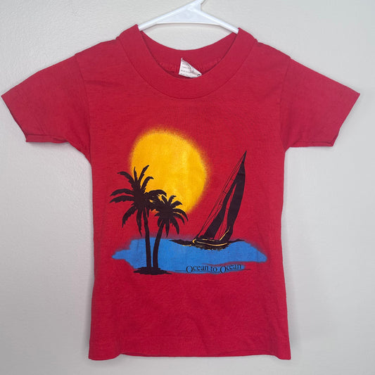 1980s Ocean to Ocean T-Shirt, Kids Size 5/6, Sailboat Sunset