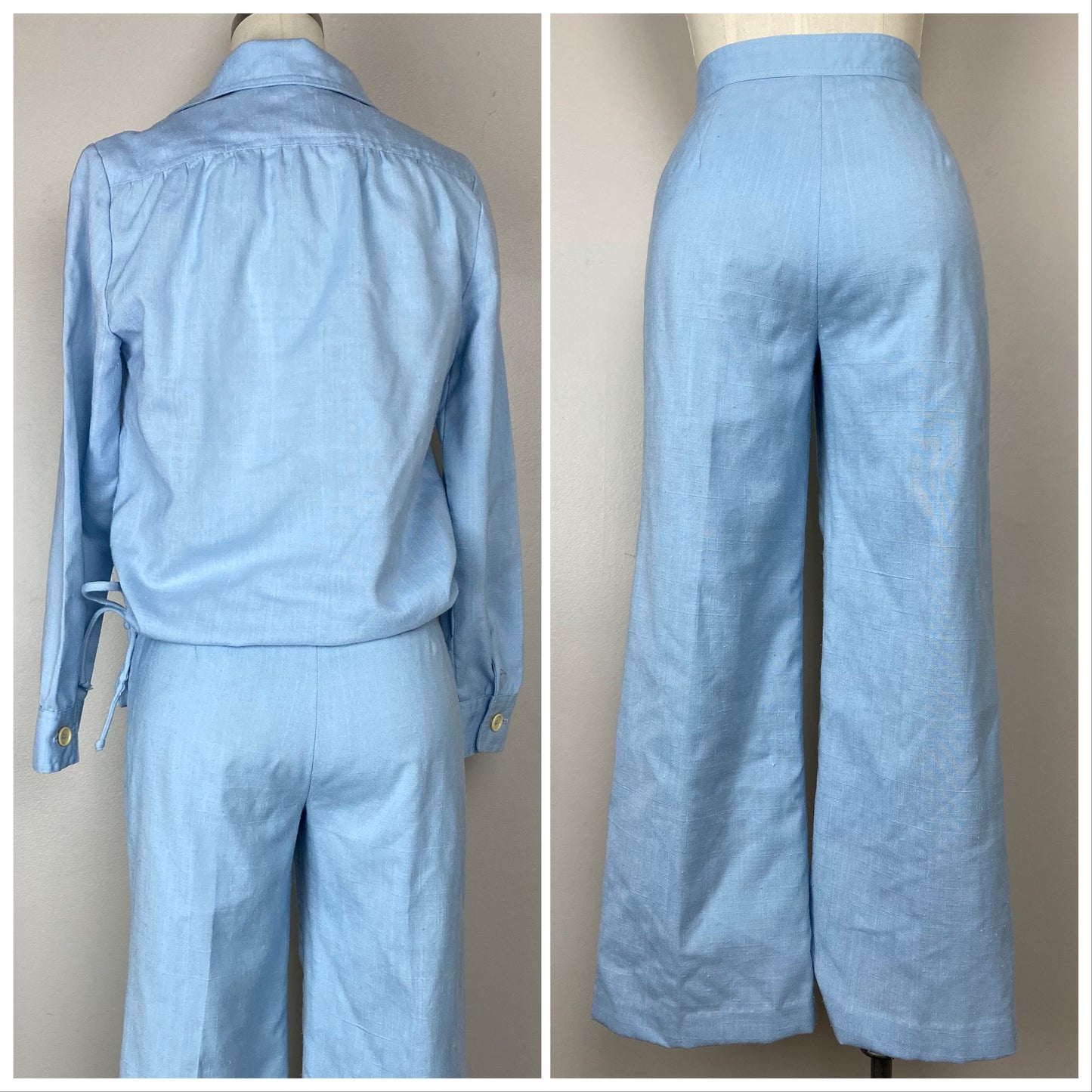 1970s JH Collectibles Shirt and Pants Set, Size XS, Pastel Blue, Nautical